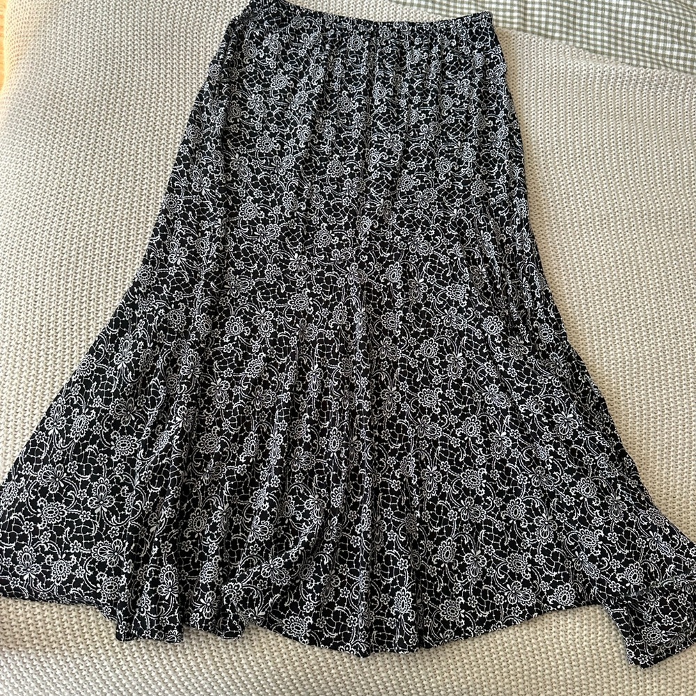 Multiples Black and White Tiered Maxi Skirt